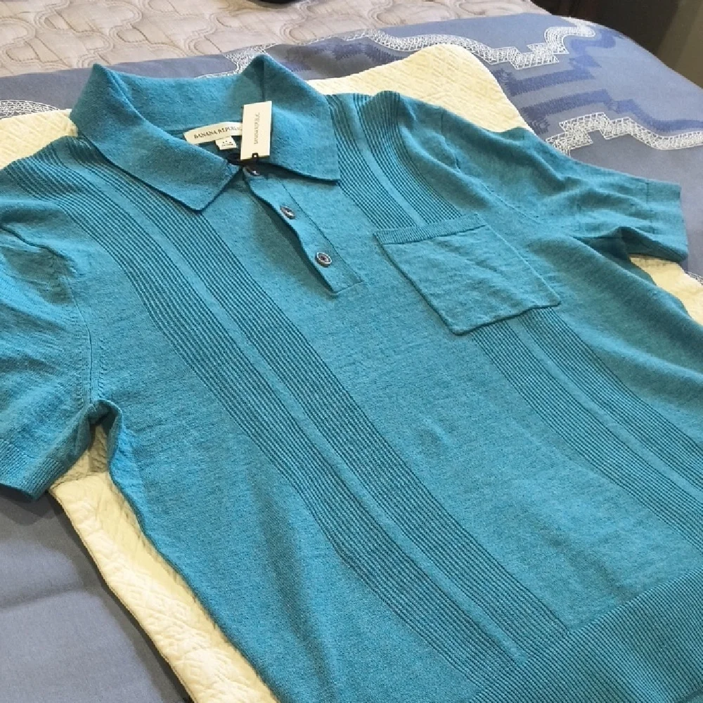 Banana Republic Linen-Cotton Ribbed Sweater Button Placket Polo